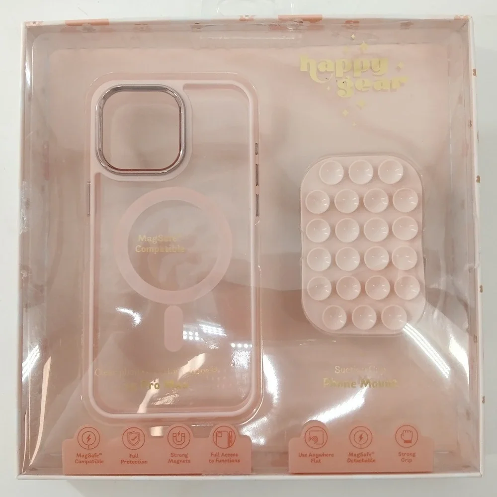 Happy Gear iPhone 15 Pro Max Case & Suction Mount Pink MagSafe Compatible